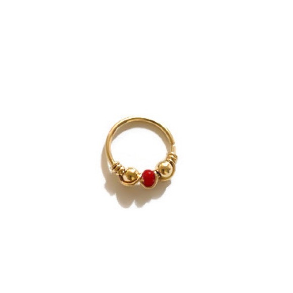 Red Beaded Nose/Septum Ring &/or Cartilage Tragus Helix Upper Ear Hoop Earring - Picture 4 of 10
